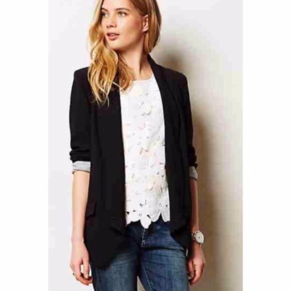 Cartonnier black textured llama lining open blazer